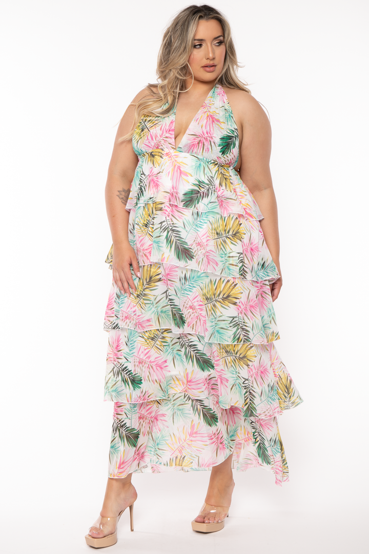 I3 FACTORY Dresses Plus Size Leilani Tropical Print Maxi Dress - Multi