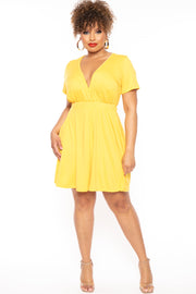Curvy Sense Dresses 1X / Yellow Plus Size Lucy Flare Dress - Yellow