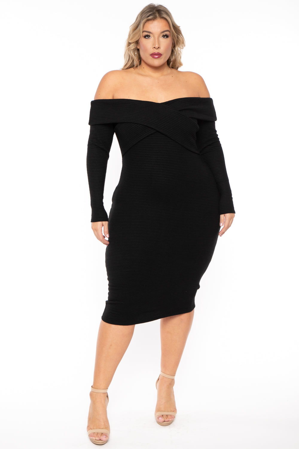 Curvy Sense Dresses 1X / Black Plus Size Lydia Faux Cashmere Dress- Black