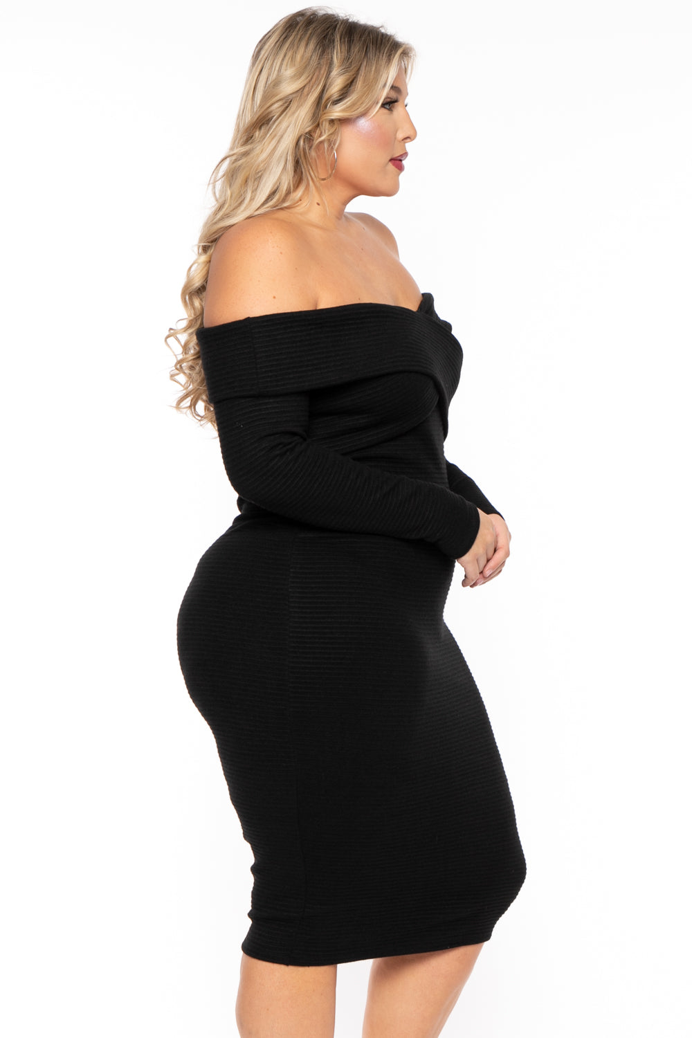 Curvy Sense Dresses Plus Size Lydia Faux Cashmere Dress- Black