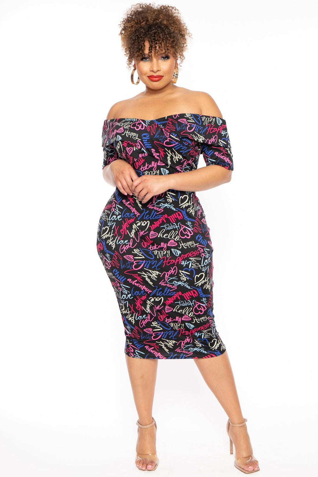 Curvy Sense Dresses Plus Size Lydia Graffiti Dress- Black