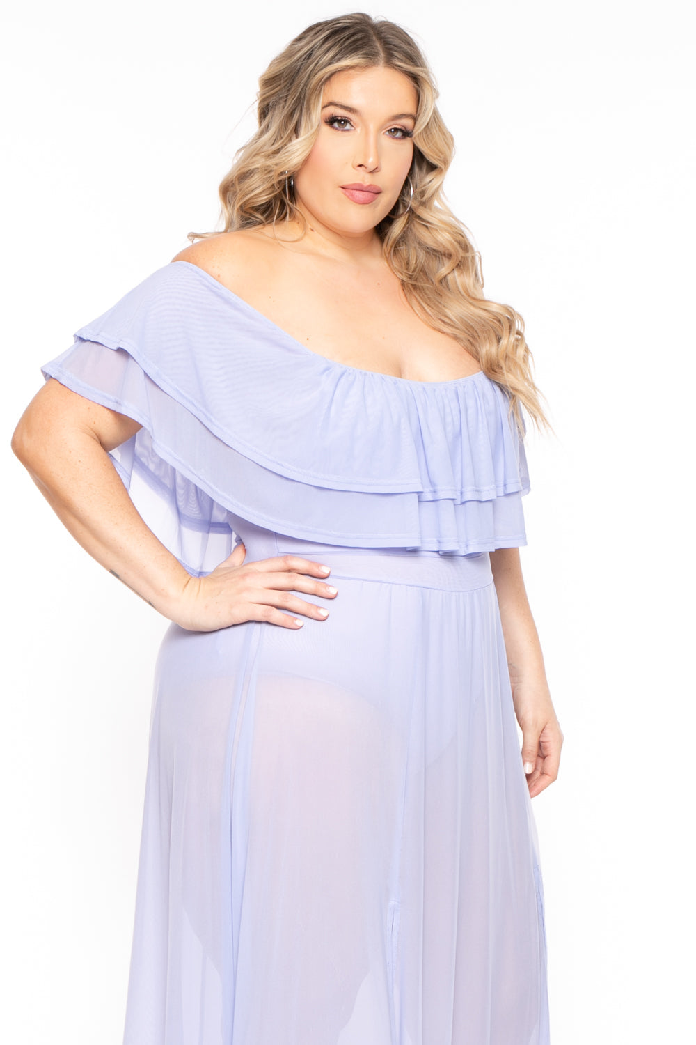 Find Me Dresses Plus Size Maia Off The Shoulder Maxi  Dress - Lavender