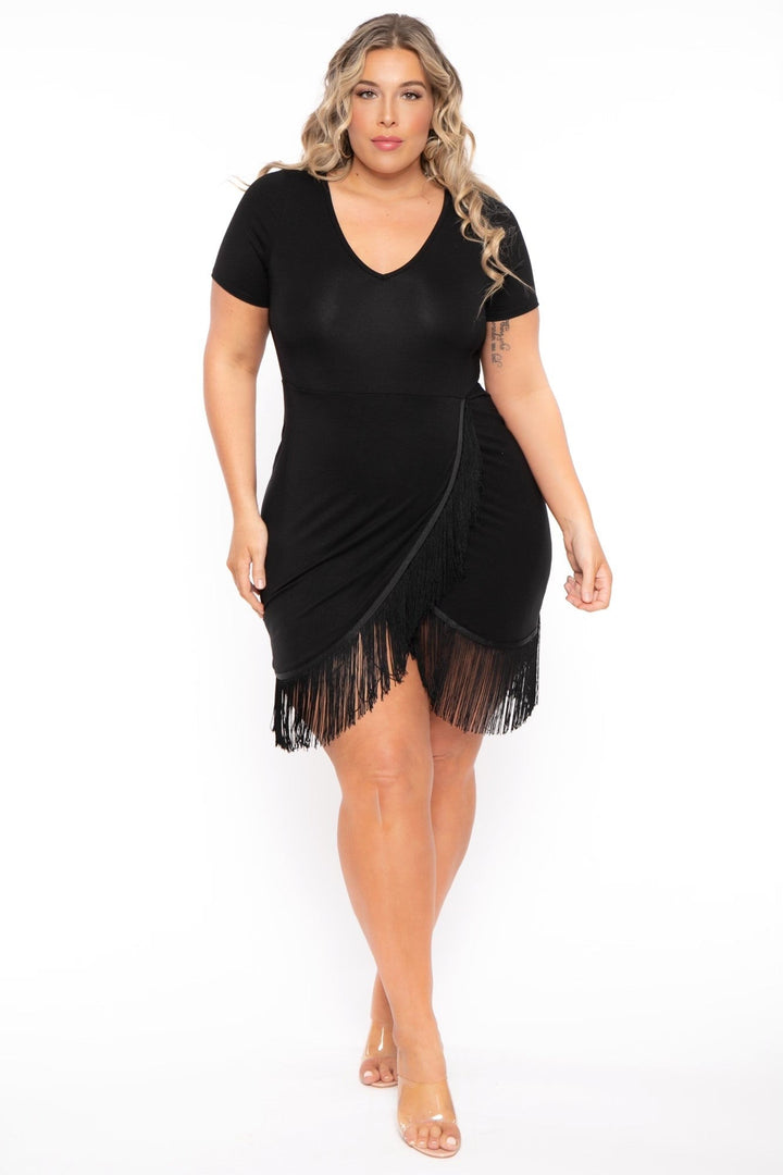 Curvy Sense Dresses Plus Size Mamacita Fringe Dress - Black