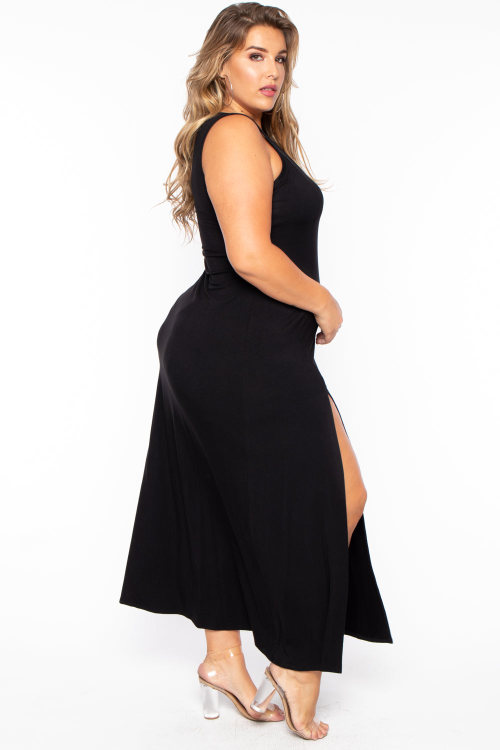 Plus Size Melly M-Slit Dress - Black - Curvy Sense