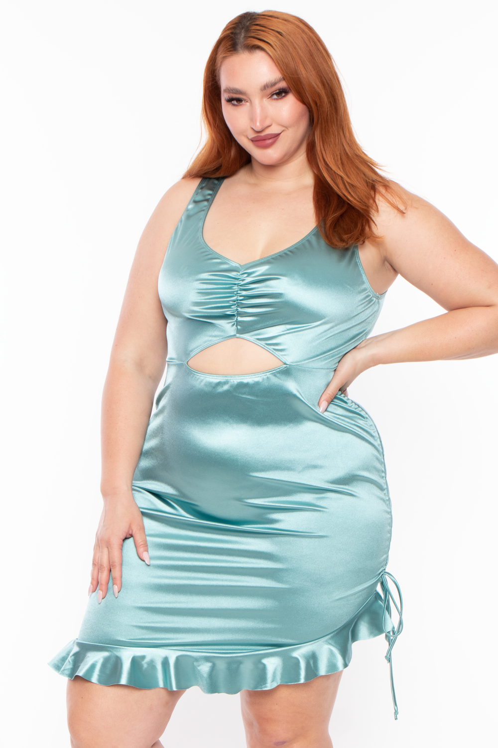 Plus Size Miranda Ruffle Dress- Aqua - Curvy Sense