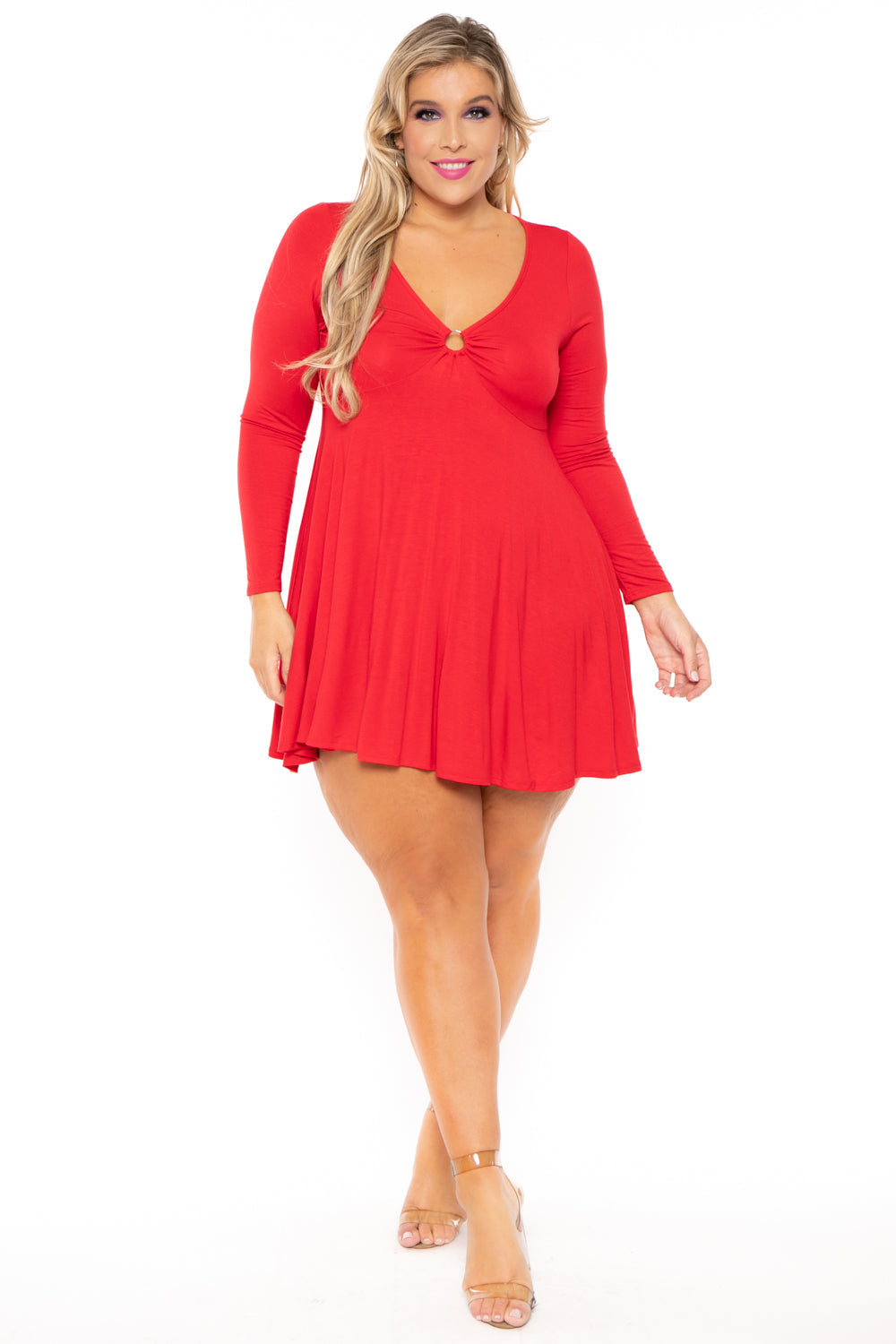 Curvy Sense Dresses 1X / Red Plus Size Niela Flare Dress - Red