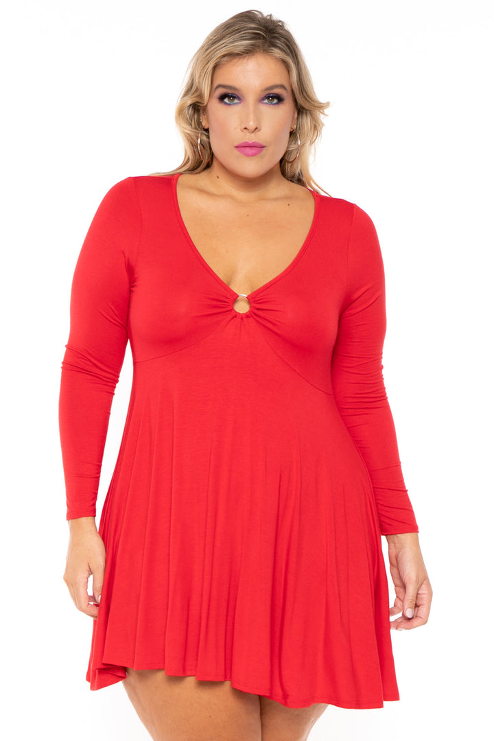 Curvy Sense Dresses Plus Size Niela Flare Dress - Red
