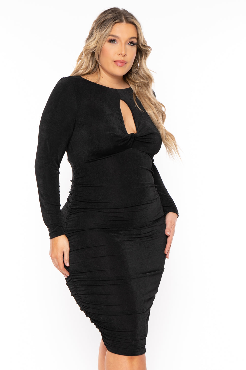 Curvy Sense Dresses Plus Size Nilani Twist Front Midi Dress - Black