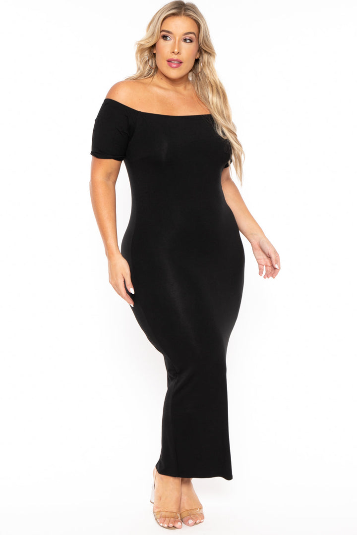Curvy Sense Dresses Plus Size Off The Shoulder Tube Maxi Dress - Black