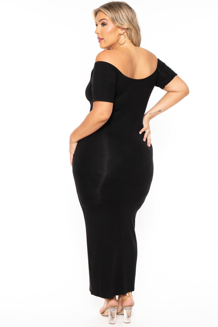 Curvy Sense Dresses Plus Size Off The Shoulder Tube Maxi Dress - Black
