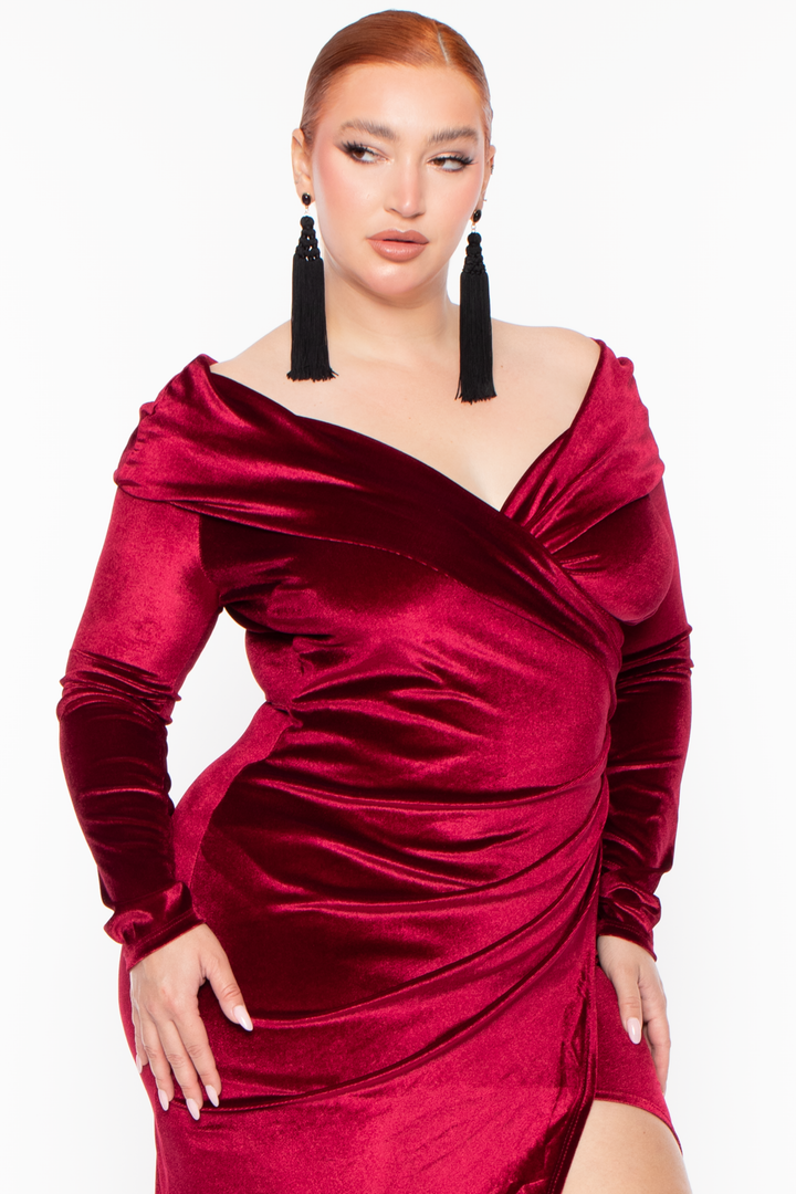 Plus Size Olivia Velvet Maxi Dress - Red - Curvy Sense