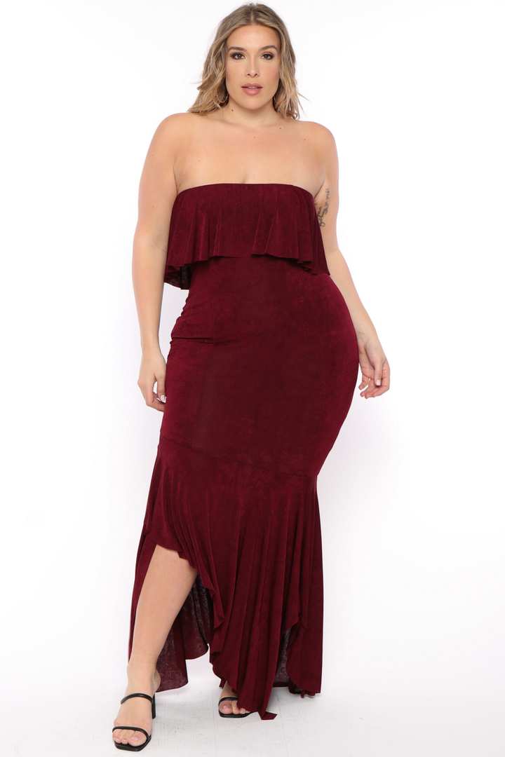 Plus Size Patricia Strapless Maxi Dress - Burgundy - Curvy Sense