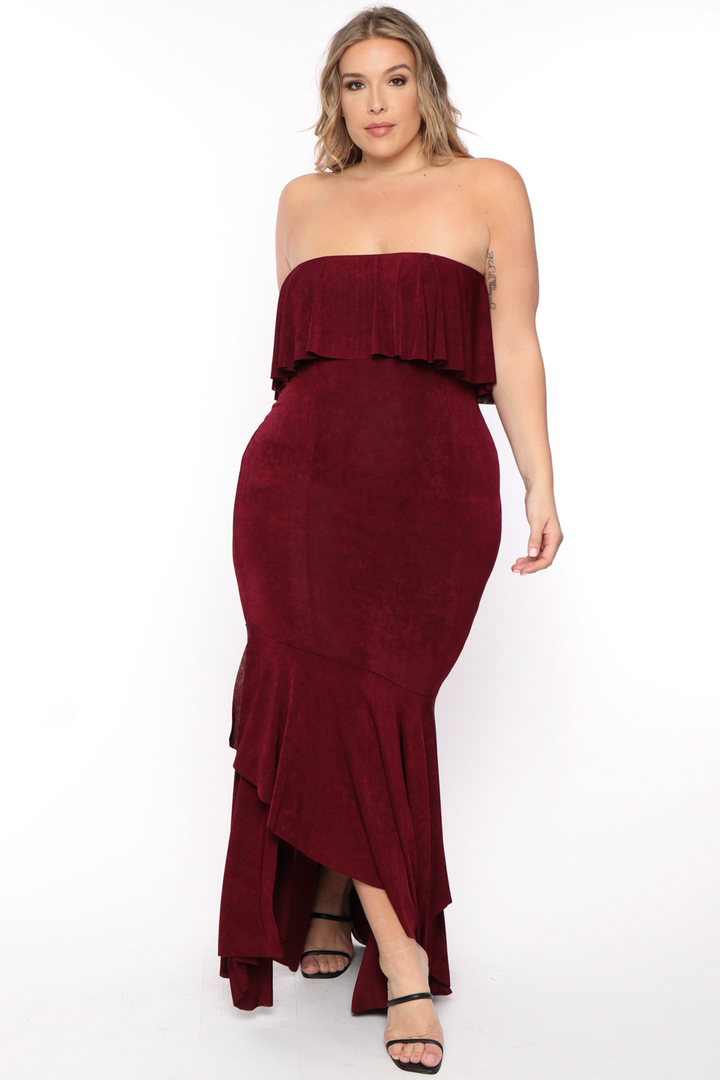 Plus Size Patricia Strapless Maxi Dress - Burgundy - Curvy Sense