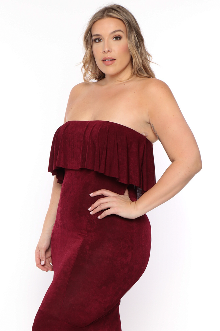 Plus Size Patricia Strapless Maxi Dress - Burgundy - Curvy Sense