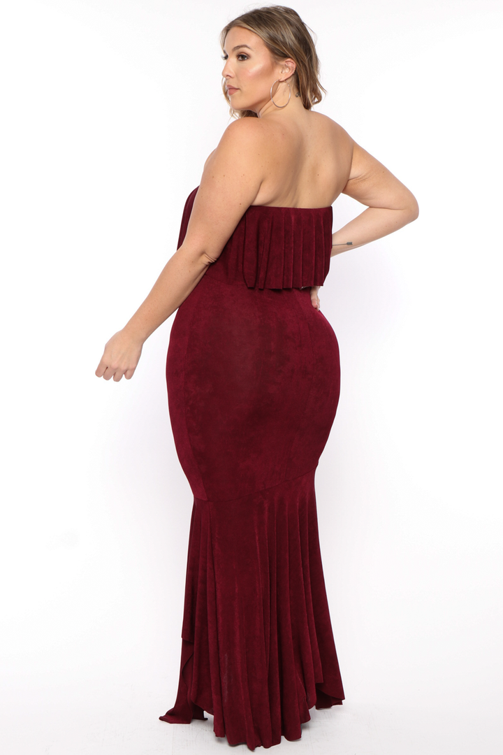 Plus Size Patricia Strapless Maxi Dress - Burgundy - Curvy Sense