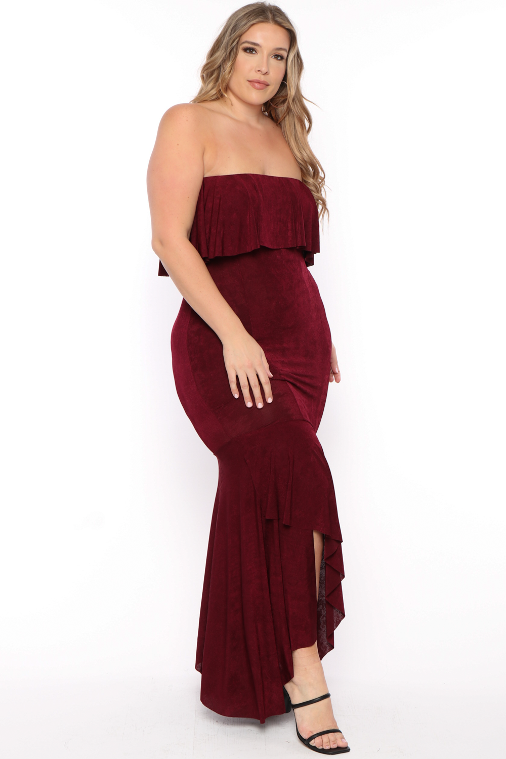 Plus Size Patricia Strapless Maxi Dress - Burgundy - Curvy Sense