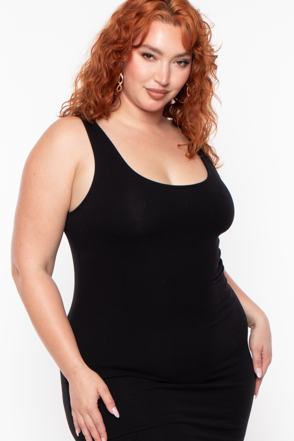 Plus Size Roberta Rib Tank Bodycon Dress - Black - Curvy Sense