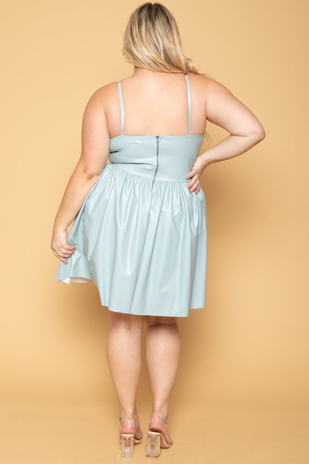 Curvy Sense Dresses Plus Size Roma Faux Leather Flare Dress - Blue