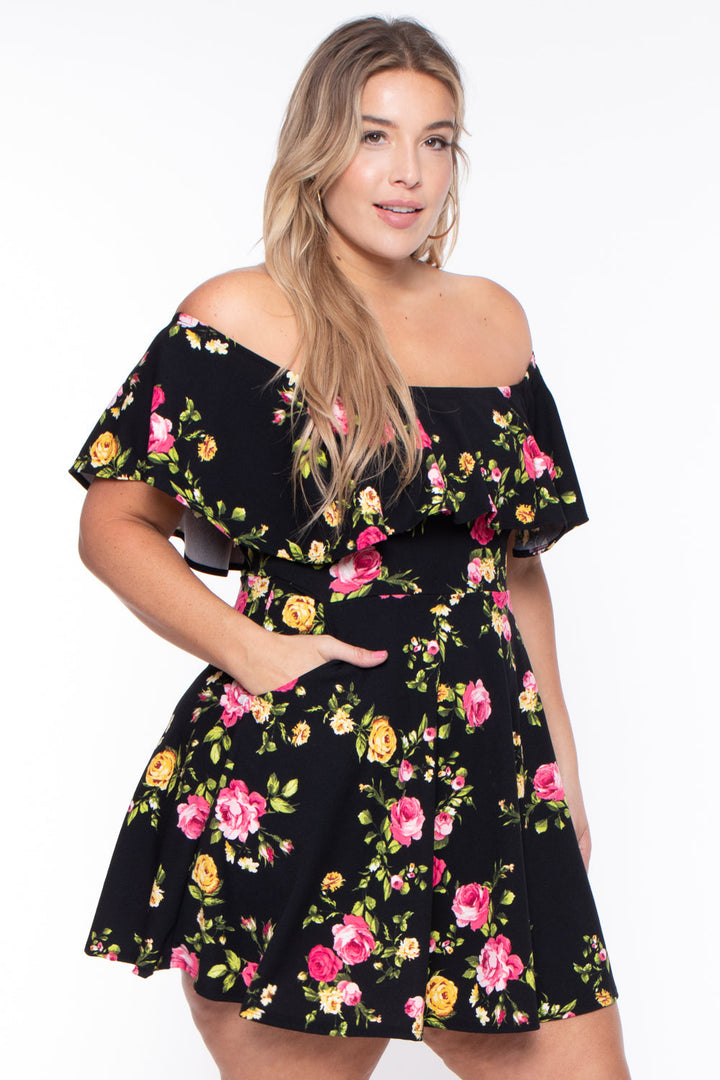 Curvy Sense Dresses Plus Size Rosabel Floral Dress- Black
