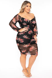Curvy Sense Dresses Plus Size Rosie Garden Mesh Bodycon Dress - Black