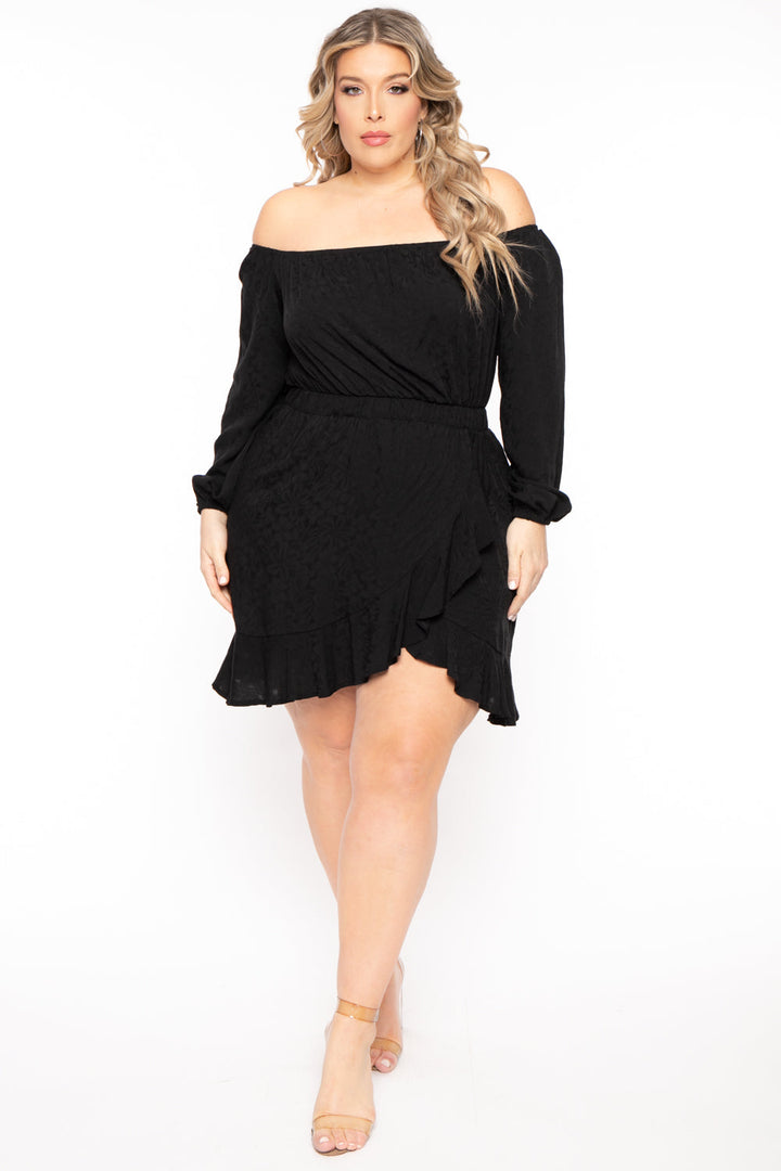 Curvy Sense Dresses 1X / Black Plus Size Sabrina Off The shoulder  Dress - Black