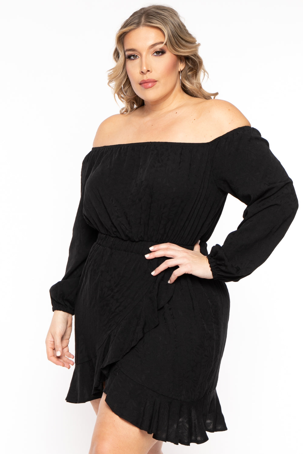 Curvy Sense Dresses Plus Size Sabrina Off The shoulder  Dress - Black