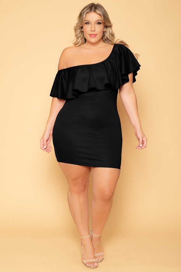 Curvy Sense Dresses 1X / Black Plus Size Saia Bodycon Dress - Black