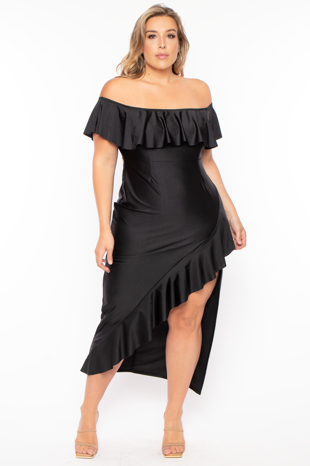 Plus Size Samba Frill Bodycon Dress - Black - Curvy Sense