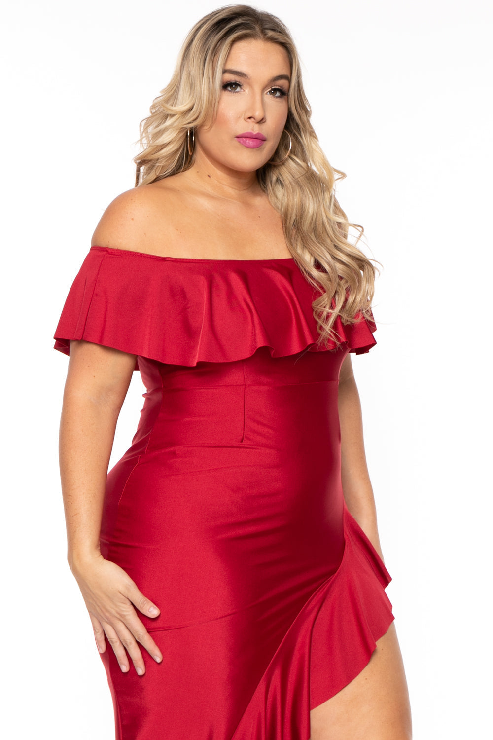 Curvy Sense Dresses Plus Size Samba Frill Bodycon Dress - Ruby