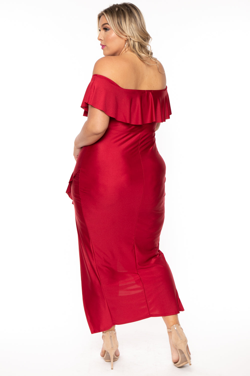 Curvy Sense Dresses Plus Size Samba Frill Bodycon Dress - Ruby