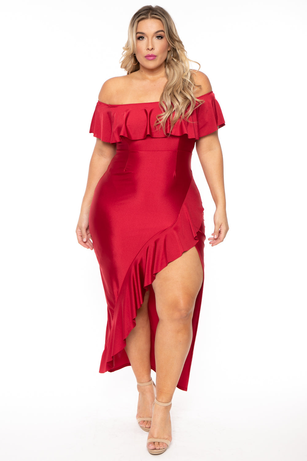 Curvy Sense Dresses 1X / Ruby Plus Size Samba Frill Bodycon Dress - Ruby