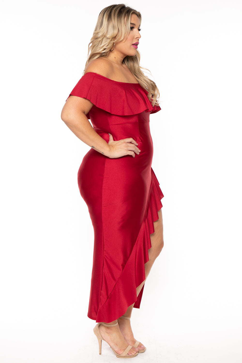 Curvy Sense Dresses Plus Size Samba Frill Bodycon Dress - Ruby