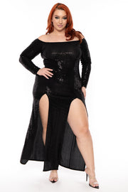 Curvy Sense Dresses 1X / Black Plus Size Hannah Sequins Slit Dress - Black