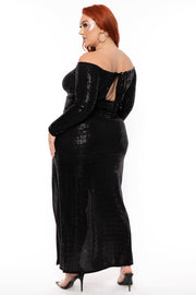 Curvy Sense Dresses Plus Size Hannah Sequins Slit Dress - Black