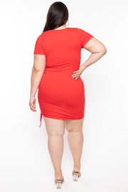Plus Size Side Ruched Bodycon Dress - Red - Curvy Sense