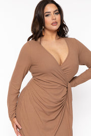 Curvy Sense Dresses Plus Size Silvia Front Drape Dress - Khaki