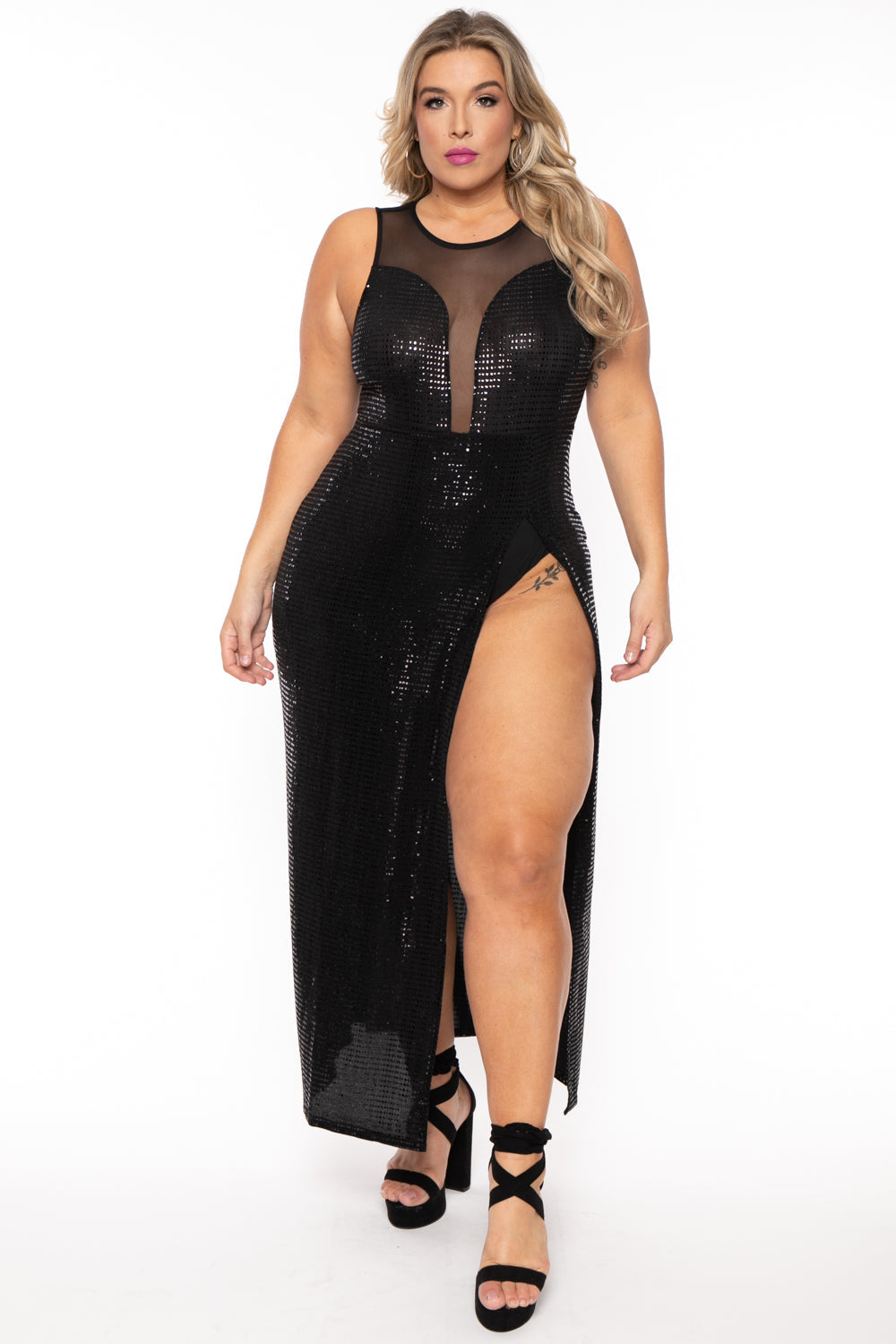 Curvy Sense Dresses 1X / Black Plus Size Siren Shimmer Dress- Black