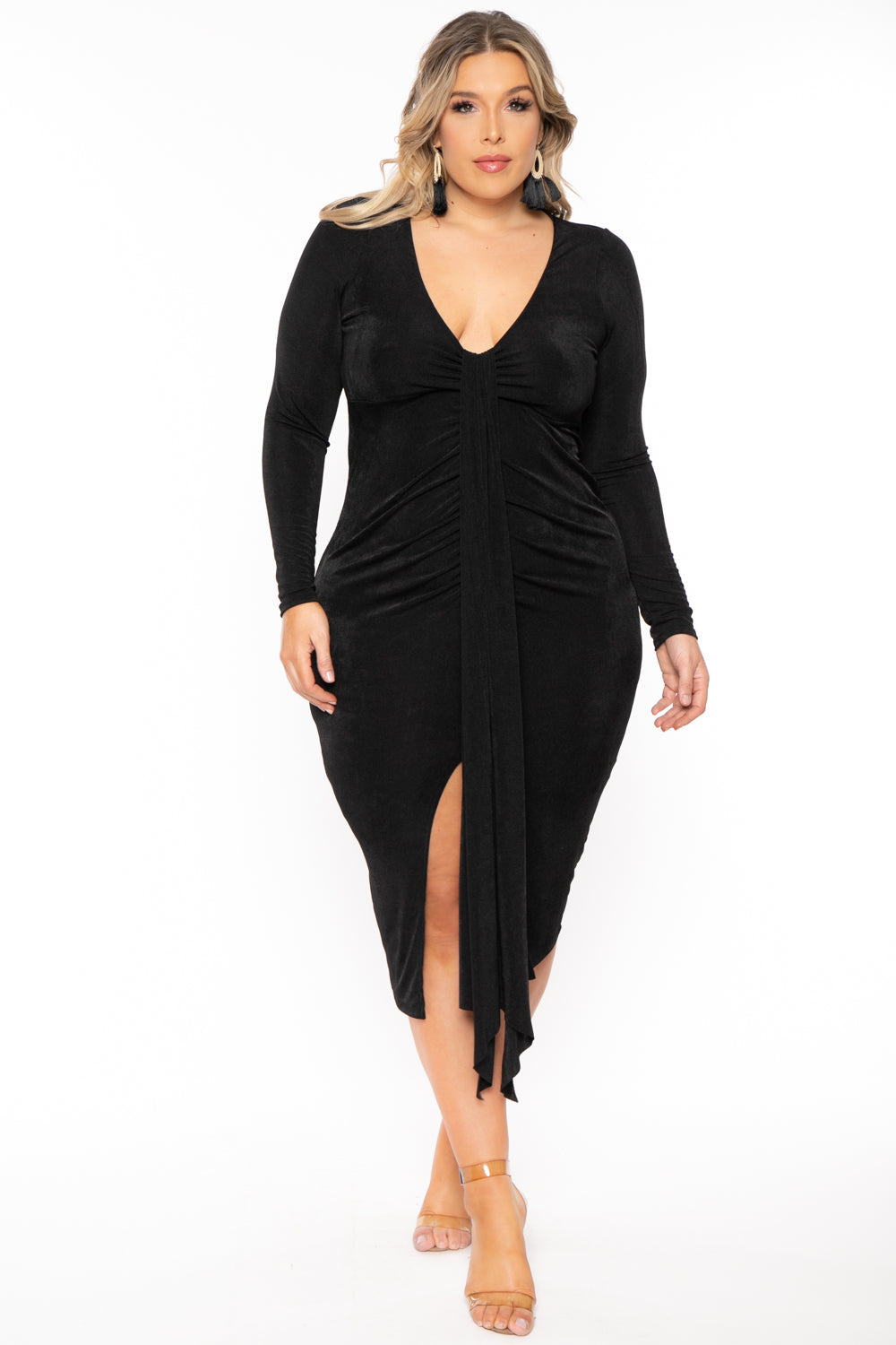 Curvy Sense Dresses 1X / Black Plus Size Solara Slinky Midi Dress - Black