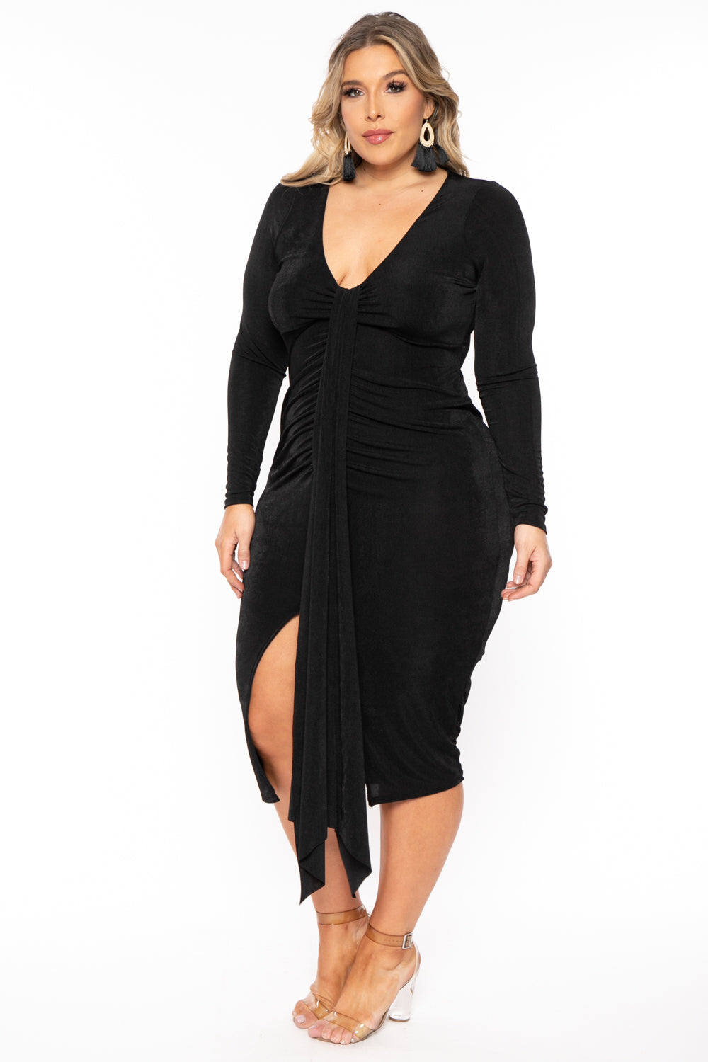 Curvy Sense Dresses Plus Size Solara Slinky Midi Dress - Black