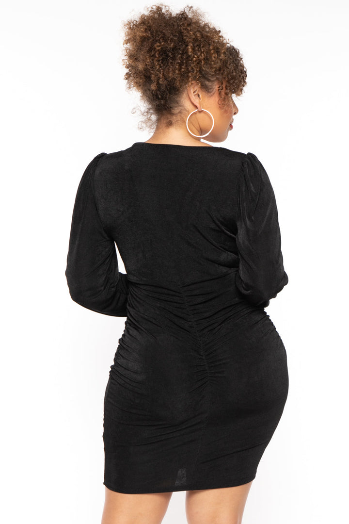 Curvy Sense Dresses Plus Size Sydney Ruched Slinky Dress - Black