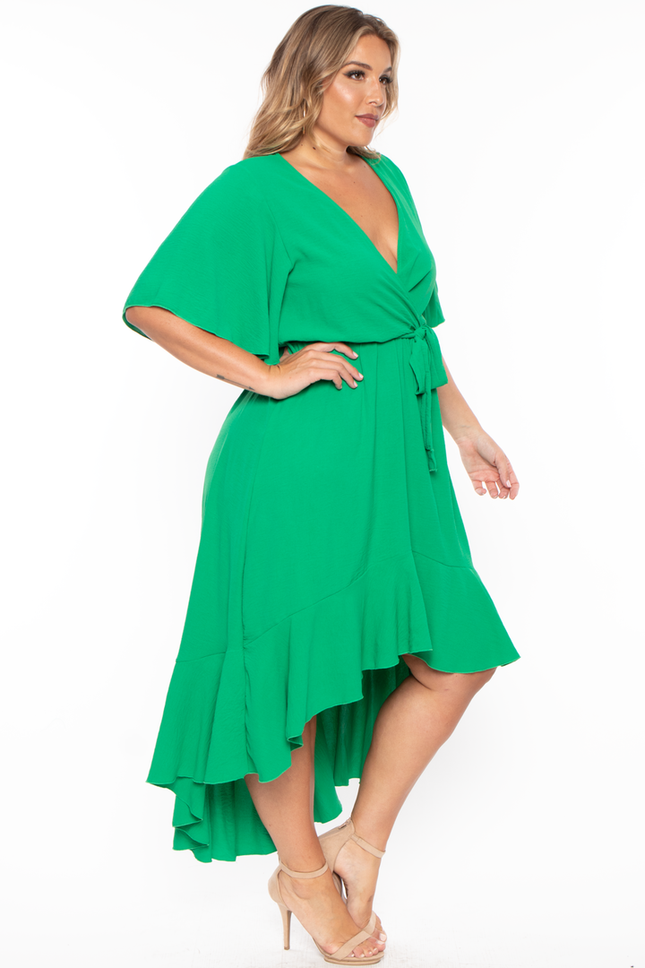 Plus Size Tati Surplice Ruffle Dress - Green - Curvy Sense
