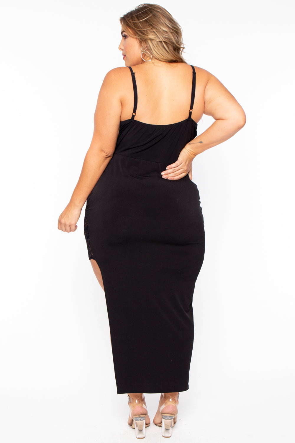 Plus Size Vavavoom Lace Inset Dress - Black - Curvy Sense