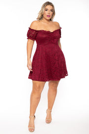 Curvy Sense Dresses Plus Size Veronica Flower Lace Dress- Wine