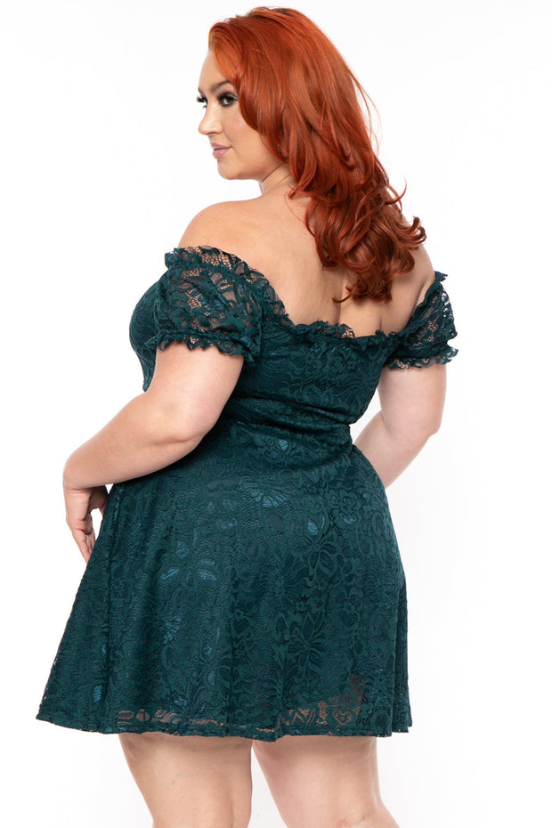 Curvy Sense Dresses Plus Size Veronica Flower Lace Dress- Green
