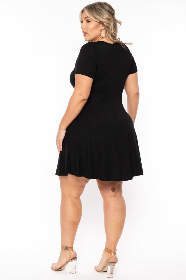 Curvy Sense Dresses Plus Size Vicki Mesh Flare Dress - Black
