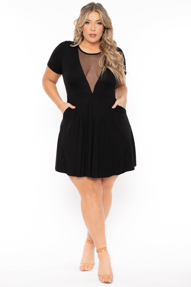 Curvy Sense Dresses 1X / Black Plus Size Vicki Mesh Flare Dress - Black