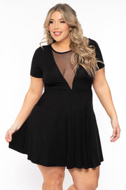 Curvy Sense Dresses Plus Size Vicki Mesh Flare Dress - Black