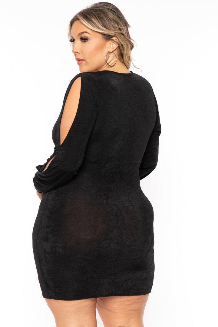Curvy Sense Dresses Plus Size Vienna Slit Sleeve Dress - Black