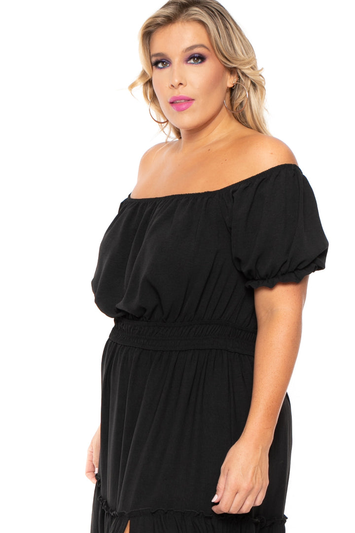 Curvy Sense Dresses Plus Size Vivien Off The Shoulder Maxi Dress - Black