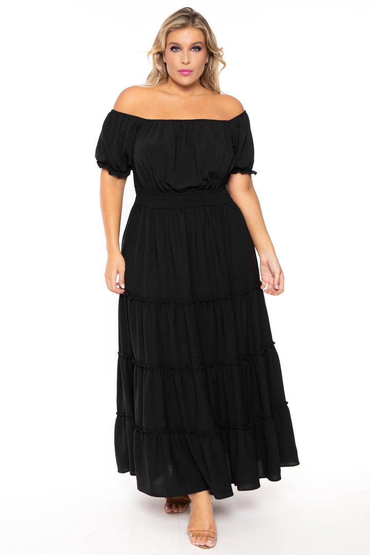 Curvy Sense Dresses 1X / Black Plus Size Vivien Off The Shoulder Maxi Dress - Black
